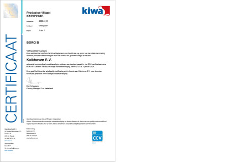 Certificaat KIWA borg B 2025